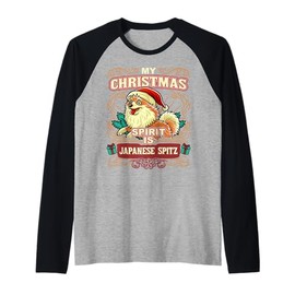 Japanese Spitz My Christmas Spirit Dog Santa Claus Elf X-Mas Raglan Baseball Tee