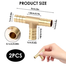 T-Hose Connector 10 mm, Pack of 2 T-Hose Connectors Brass Compressed Air Hose Nozzle 3-Way Connector T Hose Nozzle Heavy Design D 3/8 Inch for Water Air Oil Gas Pipe Compressed Air Hose