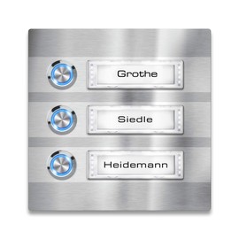 Doorbell Stainless-Steel 3 Push-Buttons – LED-Illumination of nameplate & Push-Buttons (Nameplate with LED-Lighting, Blue LED)