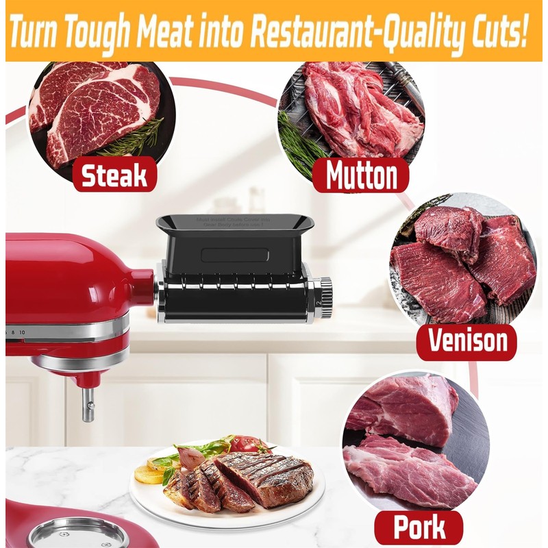 3 Thickness Adjustable Meat Tenderizer Attachment for Kitchenaid Mixers,Steak Cuber