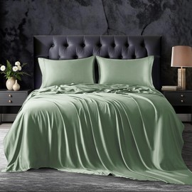 OnlySet 18-24 Inch Extra Deep Pocket King Sheet Set, 100% Viscose Derived from Bamboo Sheets King Size Bed Sheets, 4Pcs Soft Sea Glass Cooling Sheets for Hot Sleepers