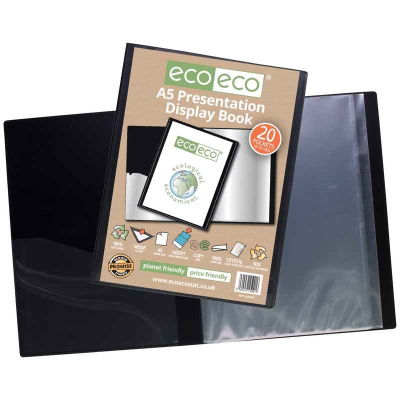 eco-eco A5 Size 50% Recycled 20 Pocket Black Presentation Display