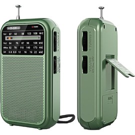 D220 Portable Radio AM FM SW Shortwave Radio Receiver Pocket Radio, 2 AA  Operated, Transistor Radio with Excellent Reception for Gift, Family, Elder (Orange) - Color: Green