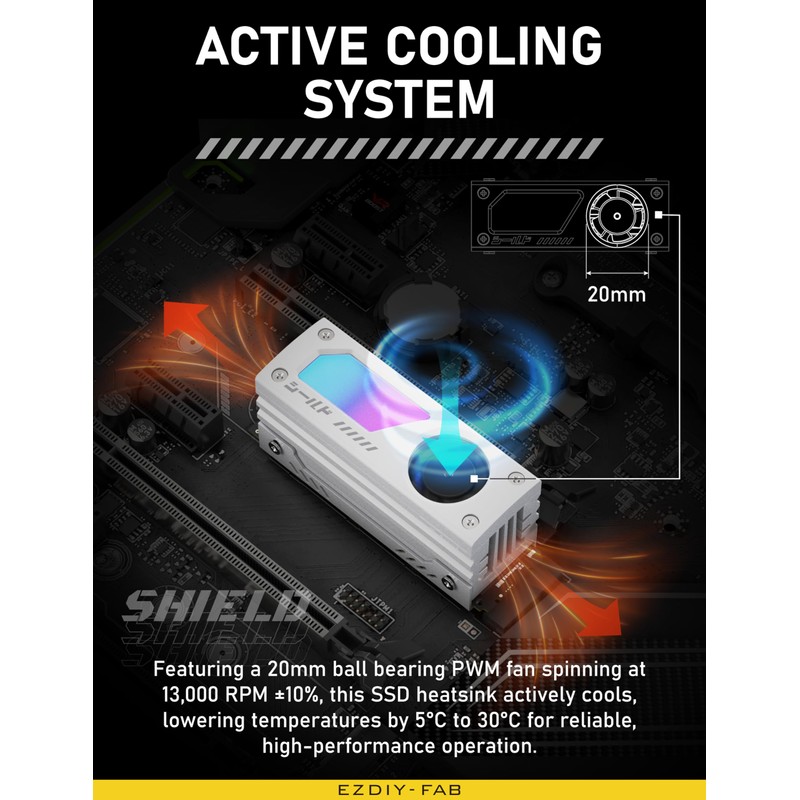 EZDIY-FAB Shield ARGB M.2 SSD Heatsink with Build-in 20mm PWM