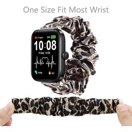 Compatible with AITAFY Smart Watch Bands, Sahouden Fabric Elastic Scrunchie Elastic Watch Band Women Cute Replacement Straps Compatible with AITAFY ID207/FVYAO ID207/Gydom ID207/TMHAI ID207/Aeac ID207Tensky TK02 Band (Leopard)
