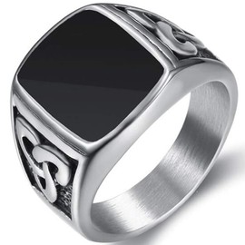 Stainless Steel Irish Celtic Knot Black Enamel Signet Ring (Y)