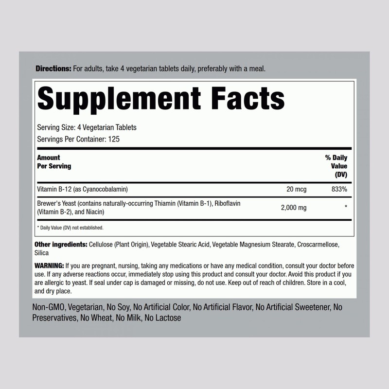 Piping Rock Brewer's Yeast Tablets 2000mg | 500 Pills |
