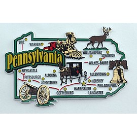Pennsylvania State Map and Landmarks Collage Fridge Souvenir Collectible Magnet