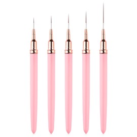 siyuwuro 5Pcs Nail Liner Brushes Fine Drawing Sizes 7/9/12/15/25mm Nail Art Painting Design Tool for Long Lines, Thin Detail, Nail UV Gel Polish Striping Brush for Nail Salon, Home DIY (Pink)