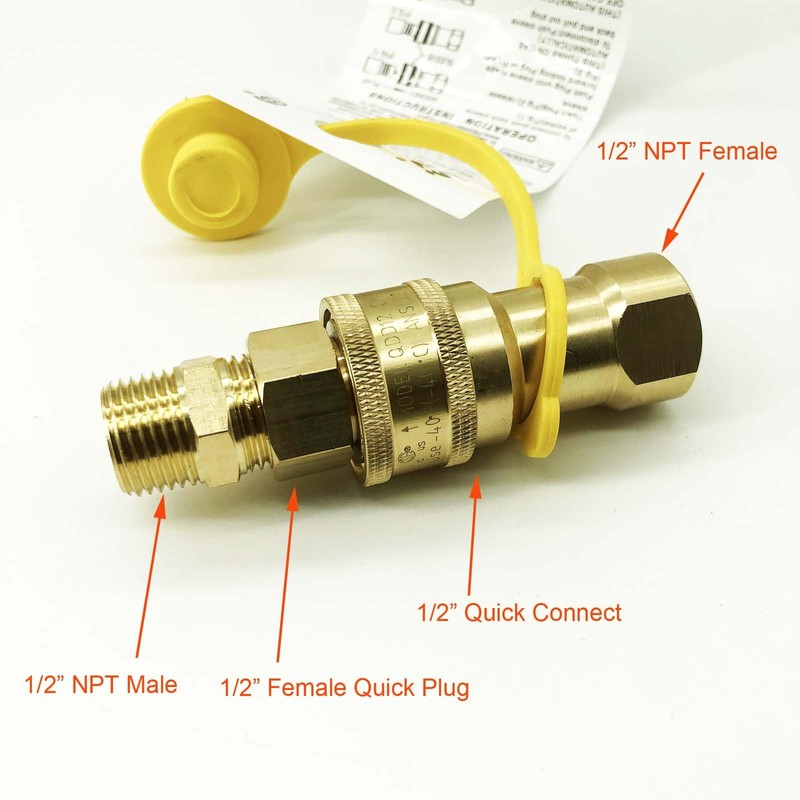 GRILLJOB 1/2" Gas Quick Connect Kit, Disconnect Connector with Female