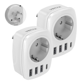VINTAR Australia 5-in-1 Plug Adapter with 3 USB Ports and 1 USB-C Port, Suitable for Australia, China, New Zealand Travel Adapter, White Type I