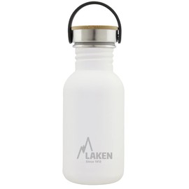 Laken Basic Stainless Steel Bottle, Water Bottle, Wide Opening with Stainless Steel Screw Cap with Bambo, BPA-Free, 0.50 L, White