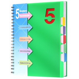 CAGIE Spiral Notebook 8.5 x 11 with Dividers 5 Subject Notebook with Tabs Wide Ruled A4 Spiral Bound Journal for Note Taking Work School Supplies, 220 Pages, Green