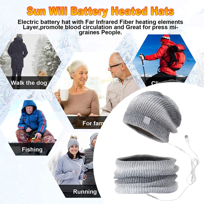 2Pcs Heated Hat Scarf Set USB Heat Winter Tie Dye