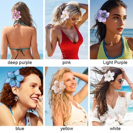 6Pcs Hawaiian Flower Hair Clips for Women,Lily Hairpin Claw Clips for Think Thin Hair,3.5 Inch Artificial Flower Headwear for Summer Spring Vacation Beach