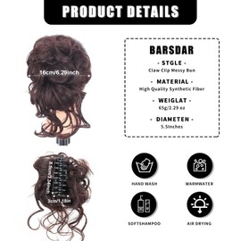 Long beard ball head wig bun grab clip Fluffy natural scrunchie bridal cocktail hairpin,Messy Hair Bun Extensions Curly Wavy Hair Scrunchies,claw Clip Messy Bun Hairpiece (Dark brown)