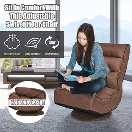 FANTASK 360 Degree Swivel Floor Chair, Folding Floor Sofa w/ 5 Adjustable Positions & Backrest, Lazy Lounge Chair for Relaxing Reading Gaming TV Watching (Brown)