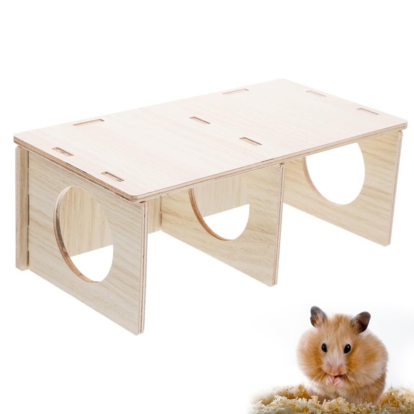 SCHUIWINNER One Piece Natural Hamster Wood House Funny Hamster Tunnel