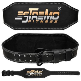 ESTREMO Weightlifting Belt - Genuine Leather 6 inches Wide Back Support Belt. Adjustable with Steel Buckle. Ideal for Gym and Lifting. Lower Back Support for Men and Women - Black (Medium (24"-34"))