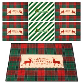 Luriseminger 6 x Christmas Place Mats, 33 x 45 cm, Washable Polyester Linen Placemats, Christmas Decoration Placemats for Kitchen, Dining Table, Party Decorations