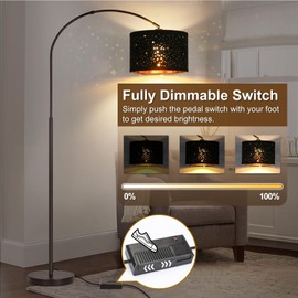 Dimmable Floor Lamp, Arc Floor Lamp for Living Room, Arched Tall Modern Standing Lamp with Adjustable Star Shade, Black Mid Century Light Tall Pole Lamp for Bedrooms,Office, 9W LED Bulb Included