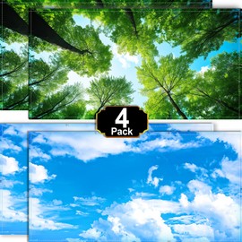 Aheroi 4 Pack Fluorescent Light Magnetic Covers, Mix Light Covers for Ceiling Lights Classroom, Light Covers for Ceiling Lights, Drop Ceiling Light Cover Classroom Light Filters(Forest&Blue Sky)