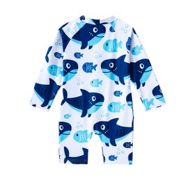 Baby Boy Swimsuit Infant Rashguard Swim Suit One Piece Long Sleeve Bathing Suits Cute Swimming Set for Boys 1-2T White Shark90