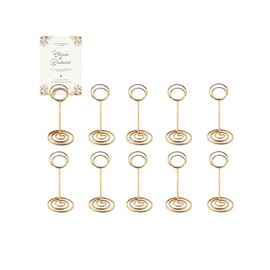 Table Number Holders- 10 Pcs Gold Place Card Holders with 10 Table Number Cards- 3.35 inch Tall Spiral Base Photo Stands for Table Display- Sleek Table Number Stands for Wedding, Birthday & More