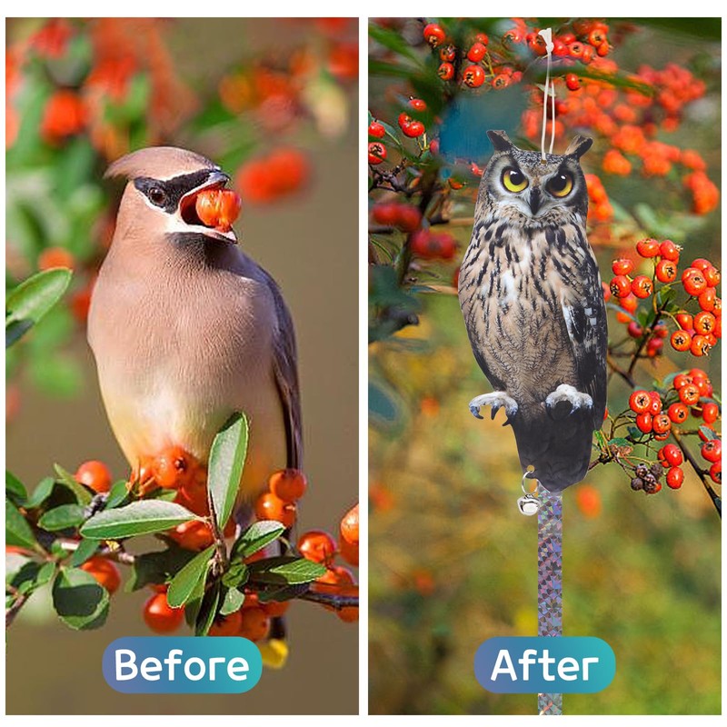 OffiCreative 2Pack Reflective Fake Owls Hanging Decoration Garden Owls Scarer