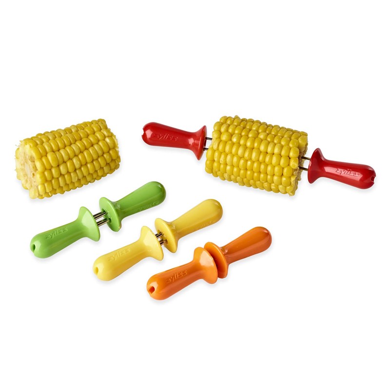 Zyliss E40001 Corn Cob Holders, Plastic/Stainless Steel, Multicoloured, 8X Holders/Skewers/Forks