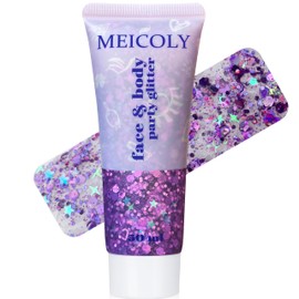 MEICOLY Purple Face Body Glitter,Mermaid Sequins Hair Glitter Makeup,Sparkly Face Glitter for Women and Kids,Chunky Glitter for Festival Rave Accessories,50ml