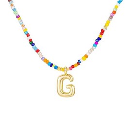 Colorful Beaded Initial Necklaces for Women Initial Pendant Bohemian Necklace Choker Gold Plated Letter Necklace Chain Christmas Gift for Girls (G)