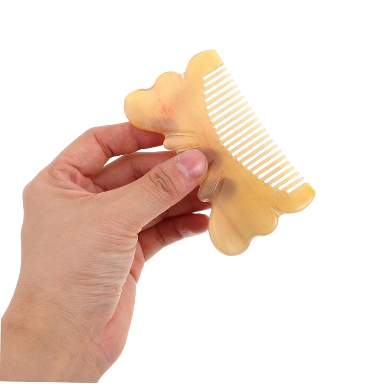 BIUDECO Natural Sheep Horn Wide Tooth Comb Thickened Carved Massage