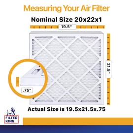 Filter King 20x22x1 Air Filter | 6-PACK | MERV 13 HVAC Pleated A/C Furnace Filters | MADE IN USA | Actual Size: 19.5 x 21.5 x .75"