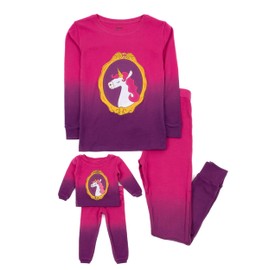 Leveret Matching Doll & Girls Pajamas 100% Cotton Tie Dye Unicorn (Size 12 Years)