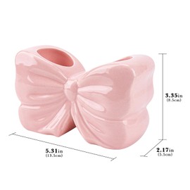 Biiange Cute Toothpaste Holder, Ceramic Toothbrush Holder, Bow Toothbrush Holder, Bathroom Countertop Accessories, for Bathroom Canister Storage Organization, Vanity Makeup Organizer (Pink)