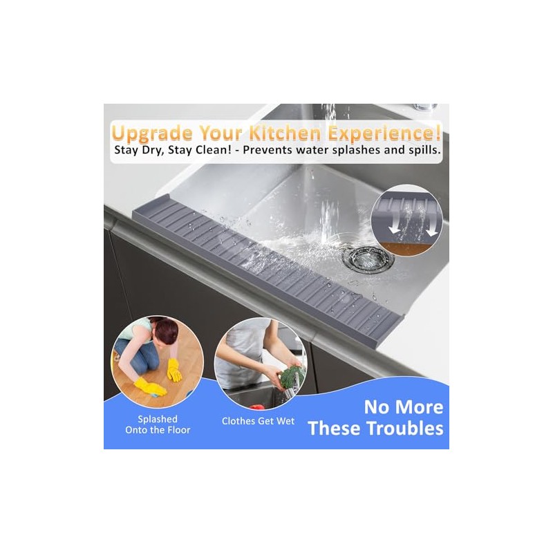Sink Edge Protector with Suction Cup 4"x24", Silicone Sink Splash