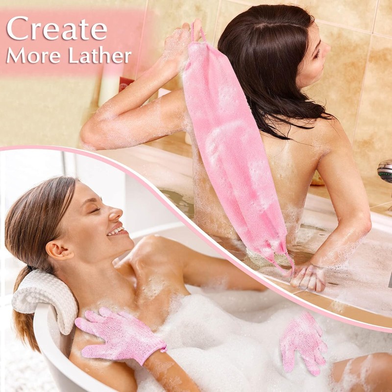 Exfoliating Shower Bath Gloves Back Scrubber Set for Body, Face,