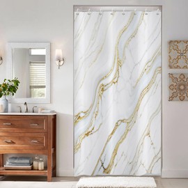 ASDCXZ Marble Shower Curtain 120 x 180 cm, Modern Abstract White Gold Marble Texture Bathroom Washable Narrow Shower Curtains with Eyelets Polyester Textile Waterproof Shower Curtain for Bathtub with