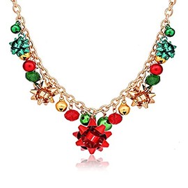 HUASAI Christmas Jewelry for Women Jingle Bell Christmas Necklace Bracelet Earrings Set Holiday Christmas Bow Pendant Necklace for Women Stocking Stuffers Christmas Gifts
