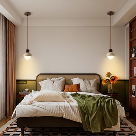 Fivemengo Natural Travertine Stone Pendant Light 5.9in Small Mini Wabi Sabi Japandi Japanese Nordic Hanging Lamp Pendant Lighting Fixture for Dining Room Bedroom Corner 2 Packs (Bulb Included)