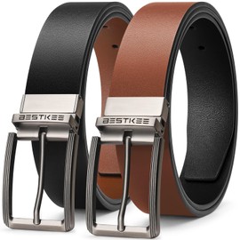BESTKEE Men's Leather Belt, 35 mm Men's Belt, Suit Belt, Denim Belt for Men, One Belt Reversible Two Colours, Black (brown)