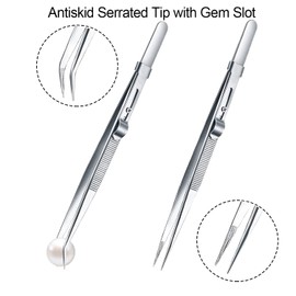 2 Pack Professional Diamond Tweezers Jewelry Gem Stone Tweezers Precision Tweezers Stainless Steel Slide Locking Non-slip Pointed Tip Tweezers with Slot for Jewelry Makeing Craft