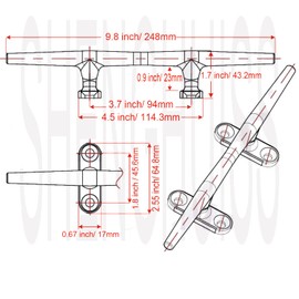 SHENGHUISS Boat Open Base Cleat 316 Stainless Steel Mooring Dock Cleat with Screw for Boat,Deck,Hook,Yacht (10 inch 2 Pack)