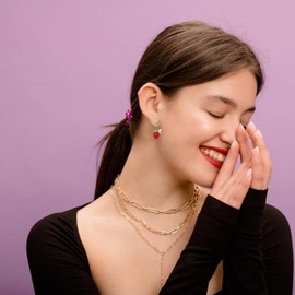 DLYFNVEV Strawberry Earrings Fruit Food Red Beaded Bow Stud Earrings Cute 14K Gold Plated Stud Earrings For Women White Pearl Flower Red Gold Dangle Earrings Bow