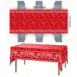3 Pcs Bandana Party Tablecloths,54 x 108 Inch Plastic Western Party Tablecloth, Bandana Paisley Table Cover, Rodeo Table Cloth for Western Mexican Favor Supplies (Red)