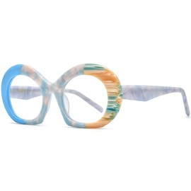 HEPIDEM Multicolor Acetate Glasses Frame Women,Oversize Round Optical Eyeglasses 9345 (9345 Matte Orange, Clear)