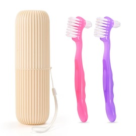 2 Pack Denture Clean Toothbrush for Denture Care Tool w/Multi Layered Ordinary or Hard Bristles Dual Ordinary or Hard Bristle for False Teeth Superb Total Cleaning (2 Hard Brush b1)