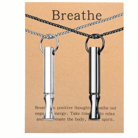 Generic Mindfulness Breathing Necklace Stress Relief Pendant Stainless Steel Anxiety Breathe Necklace for Women Men, 60+5+5cm, Stainless Steel, No Gemstone