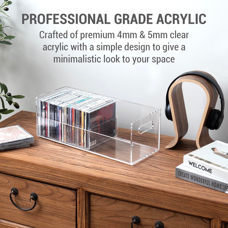 MyGift Modern Premium Clear Acrylic Stackable CD Holder Rack with